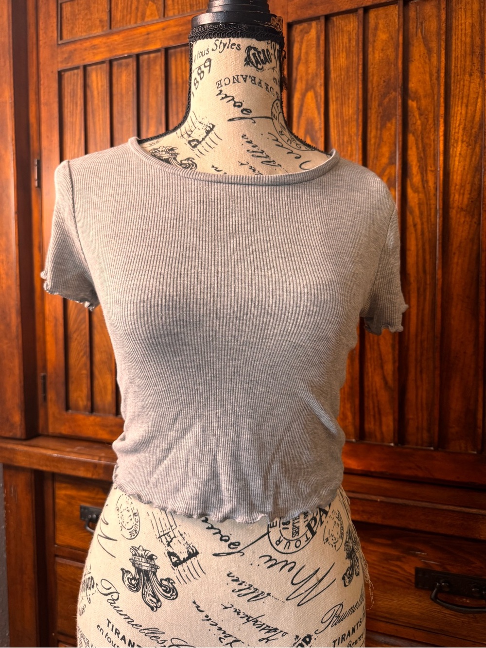 wild fable Ribbed Short Sleeve Crop Top - Light Gray